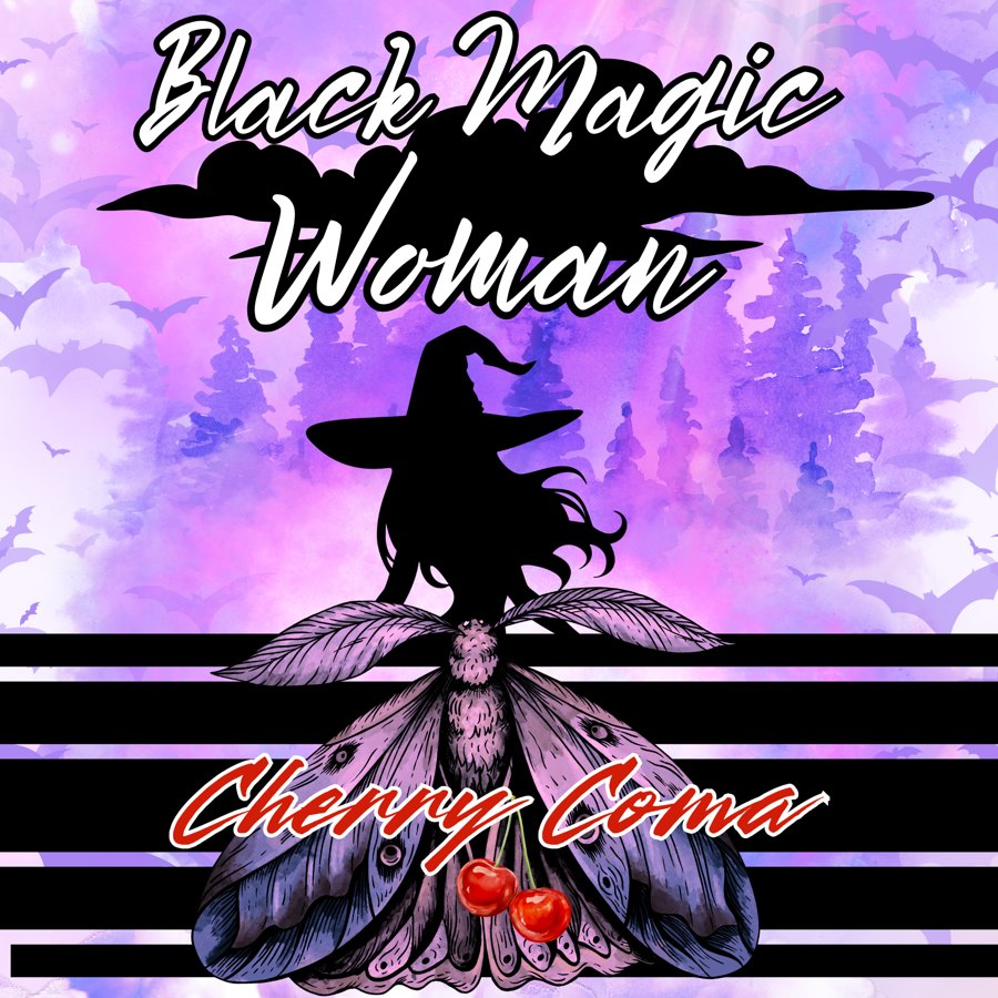 Cover of Black Magic Woman: Cherry Coma, made by the author in Canva